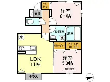 シャルム B棟(2LDK/1階)の間取り写真