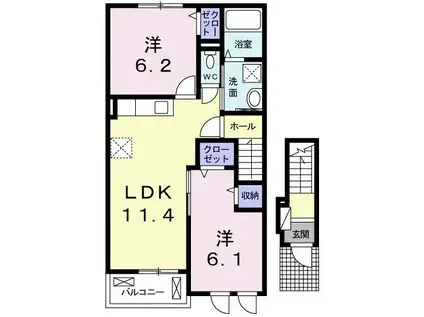 アンジュ神戸 B棟(2LDK/2階)の間取り写真