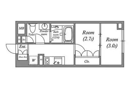 オーパスホームズ千駄木(2K/10階)の間取り写真