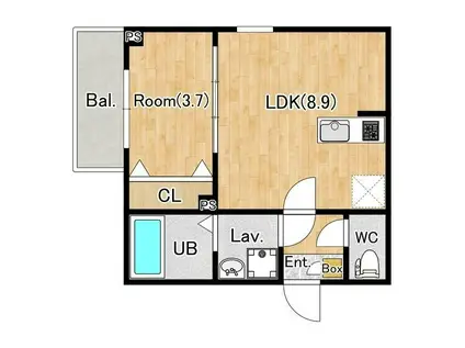 ジーメゾン伊勢原デルタ(1LDK/2階)の間取り写真