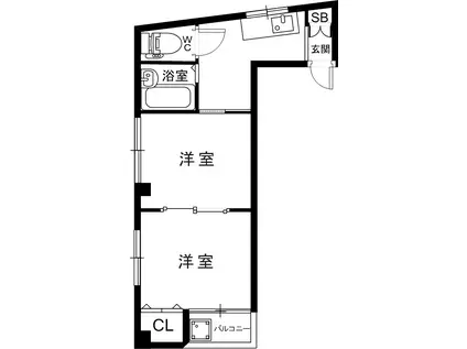中間東雲ハイツ(2K/3階)の間取り写真