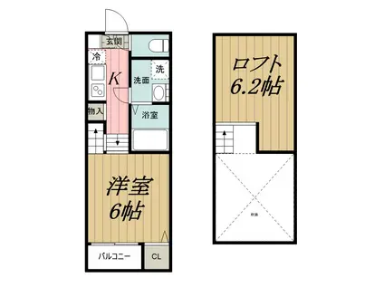 クレマチス本千葉(1K/1階)の間取り写真