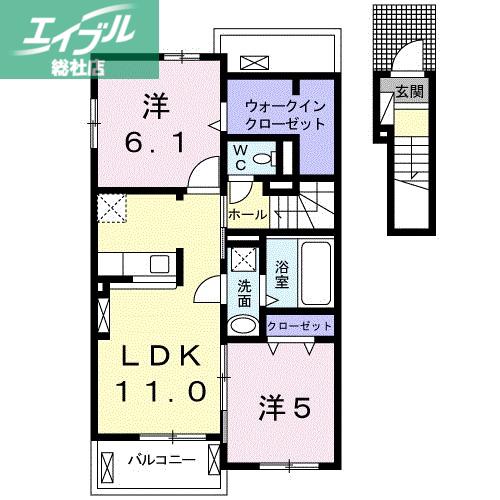 ブルー エトワール O(2LDK/2階)の間取り写真
