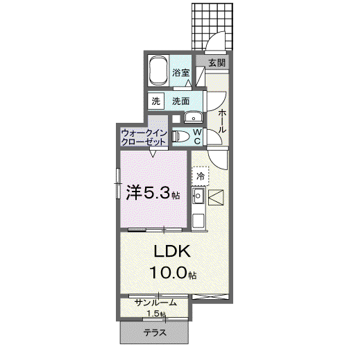 シャトンノアール鴻巣(1LDK/1階)の間取り写真