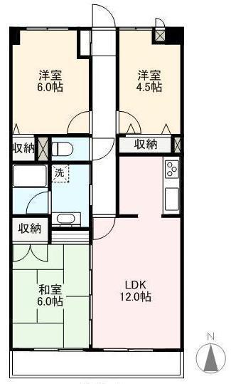 スカイコート桜町(3LDK/6階)の間取り写真