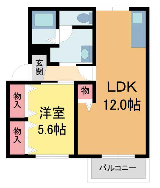 シャルマンハイツ魚崎(1LDK/2階)の間取り写真