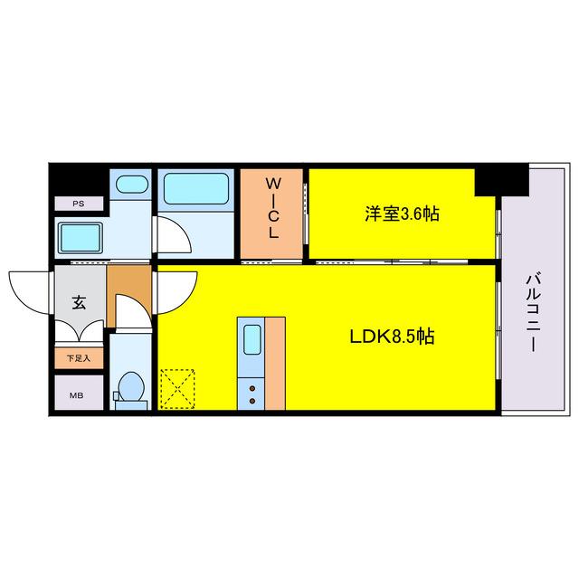リヴェント福島(1LDK/9階)の間取り写真