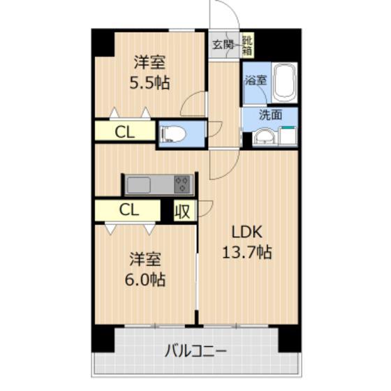 LIBTH水前寺公園(2LDK/2階)の間取り写真