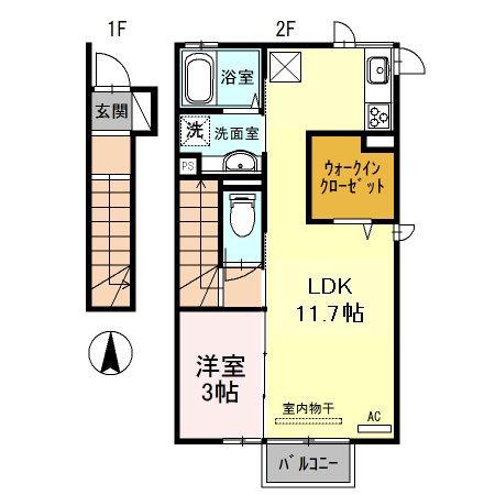 プラムコート(1LDK/2階)の間取り写真