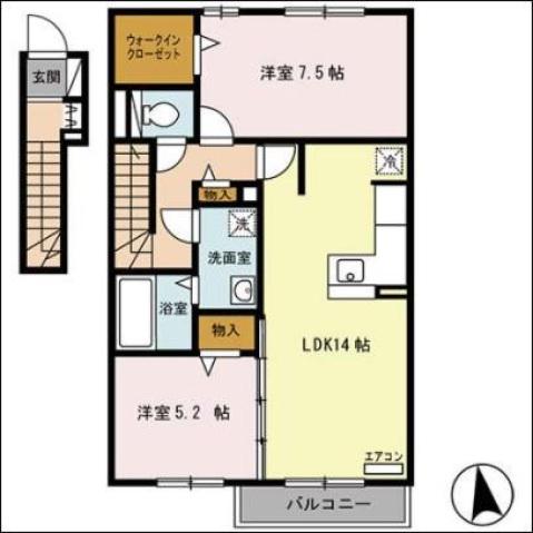 アプロディール ハート I(2LDK/2階)の間取り写真