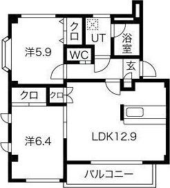 カロン神ノ木(2LDK/1階)の間取り写真