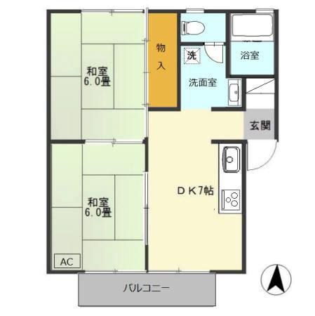 シャトー大半田 I棟(2DK/2階)の間取り写真