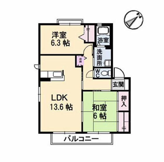 カミーリアB棟(2LDK/2階)の間取り写真