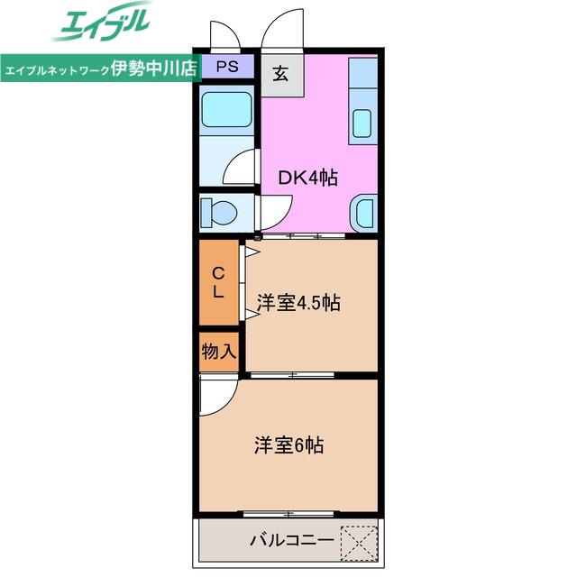 コーポ大日堂(2DK/2階)の間取り写真