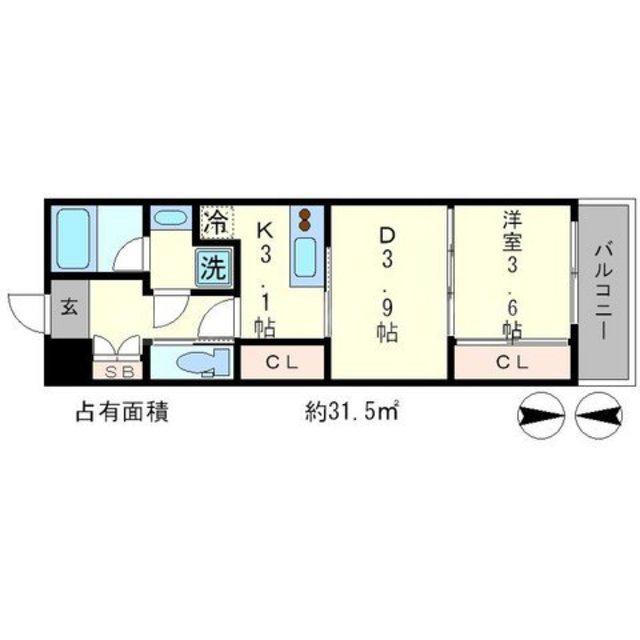 アーバネックス東山三条(1DK/4階)の間取り写真