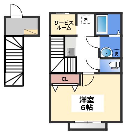 ホワイトローズIII(1SK/2階)の間取り写真