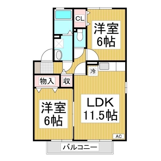 ラフィネス高田(2LDK/2階)の間取り写真