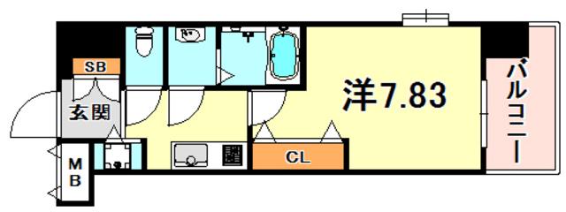 LUXE東灘(1K/4階)の間取り写真