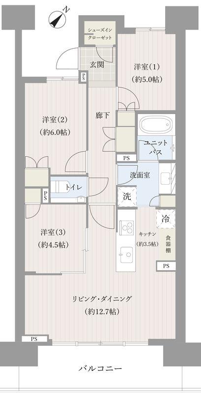 HARUMI FLAG SUN VILLAGE F棟(3LDK/2階)の間取り写真