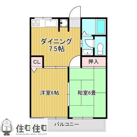 クレスタル雲然(2DK/2階)の間取り写真