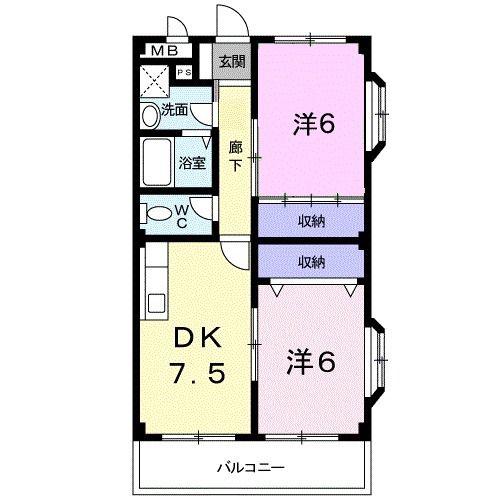 ハイムアルプス(2DK/3階)の間取り写真