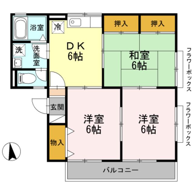 レーブ平井(3DK/2階)の間取り写真