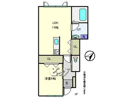 イースト TOWNB棟(1LDK/1階)の間取り写真