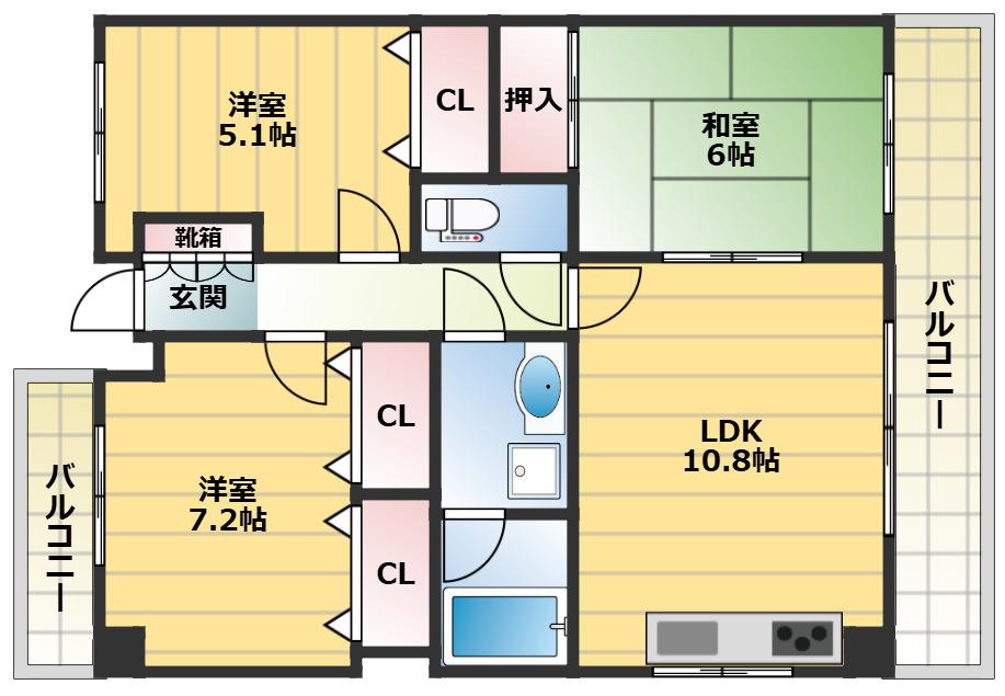 ボシュケ篠原(3LDK/2階)の間取り写真
