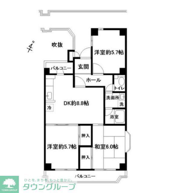 H.M.C.あざみ野(3DK/5階)の間取り写真