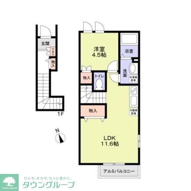 JARDIN(1LDK/2階)の間取り写真