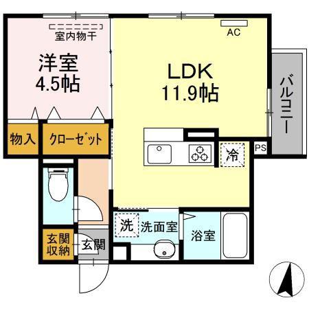 キャトルセゾン東霞(1LDK/2階)の間取り写真