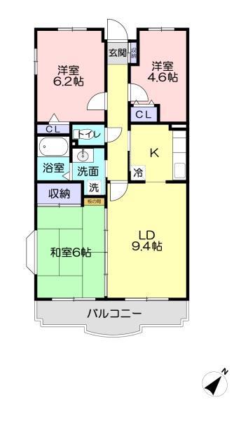 シャルム栄和(3LDK/2階)の間取り写真