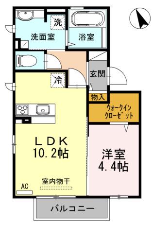 ウエストヒルズ(1LDK/2階)の間取り写真