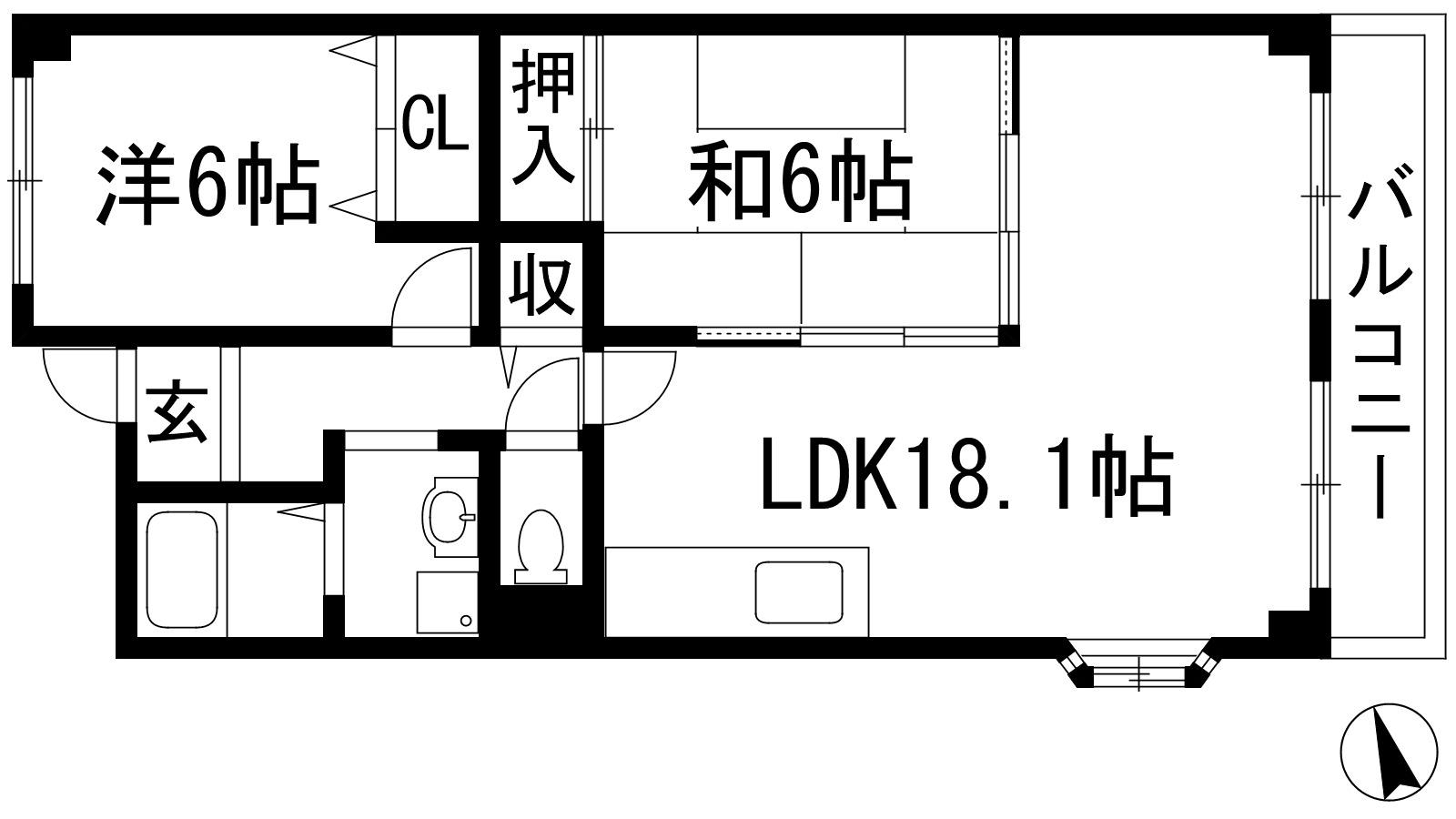 ラ・メール鉢塚(2LDK/2階)の間取り写真