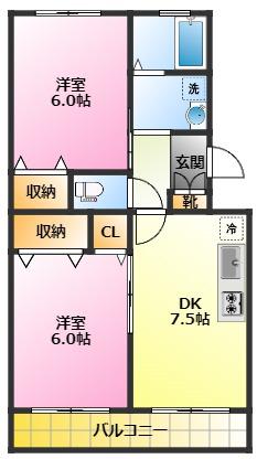 オレンジハイツ(2DK/1階)の間取り写真