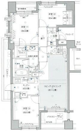 パークハウス要町(3LDK/8階)の間取り写真