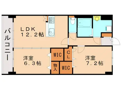 グランドゥール天神(2LDK/2階)の間取り写真