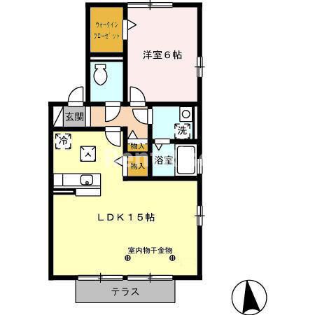 エクセル郷前(1LDK/1階)の間取り写真