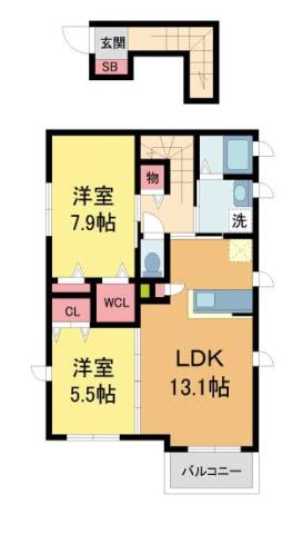 フルート(2LDK/2階)の間取り写真