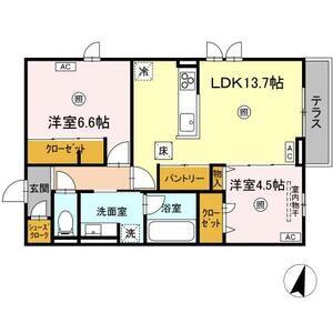 アーバングレイス上杉(2LDK/1階)の間取り写真