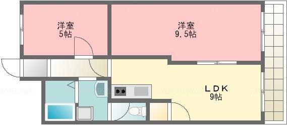 プリンストン布施(2LDK/8階)の間取り写真