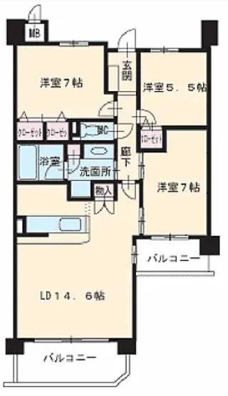 リネット大和花池(3LDK/2階)の間取り写真