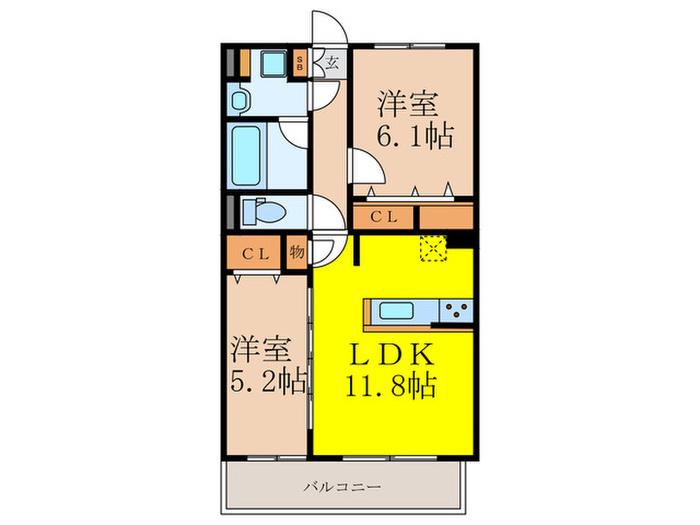 グランコート千里丘(2LDK/2階)の間取り写真