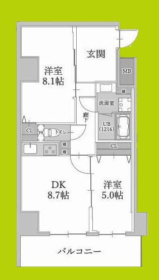 ハイラインV(2DK/13階)の間取り写真