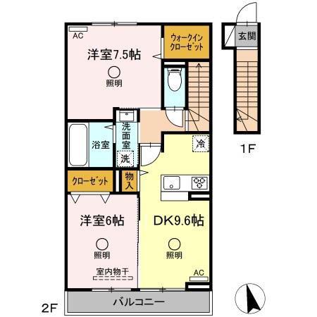 アテリア参番館(2DK/2階)の間取り写真