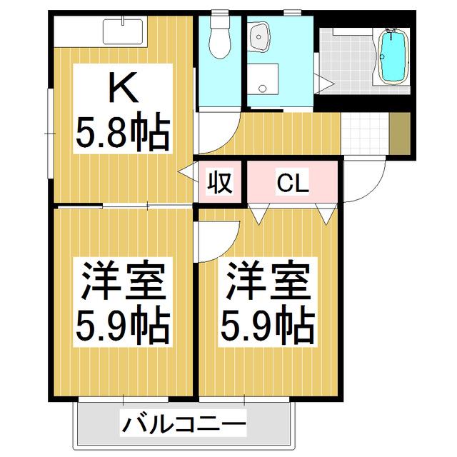 セピアコートHEROB棟(2K/2階)の間取り写真