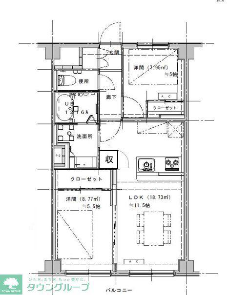 エクロール蓮根(2LDK/3階)の間取り写真