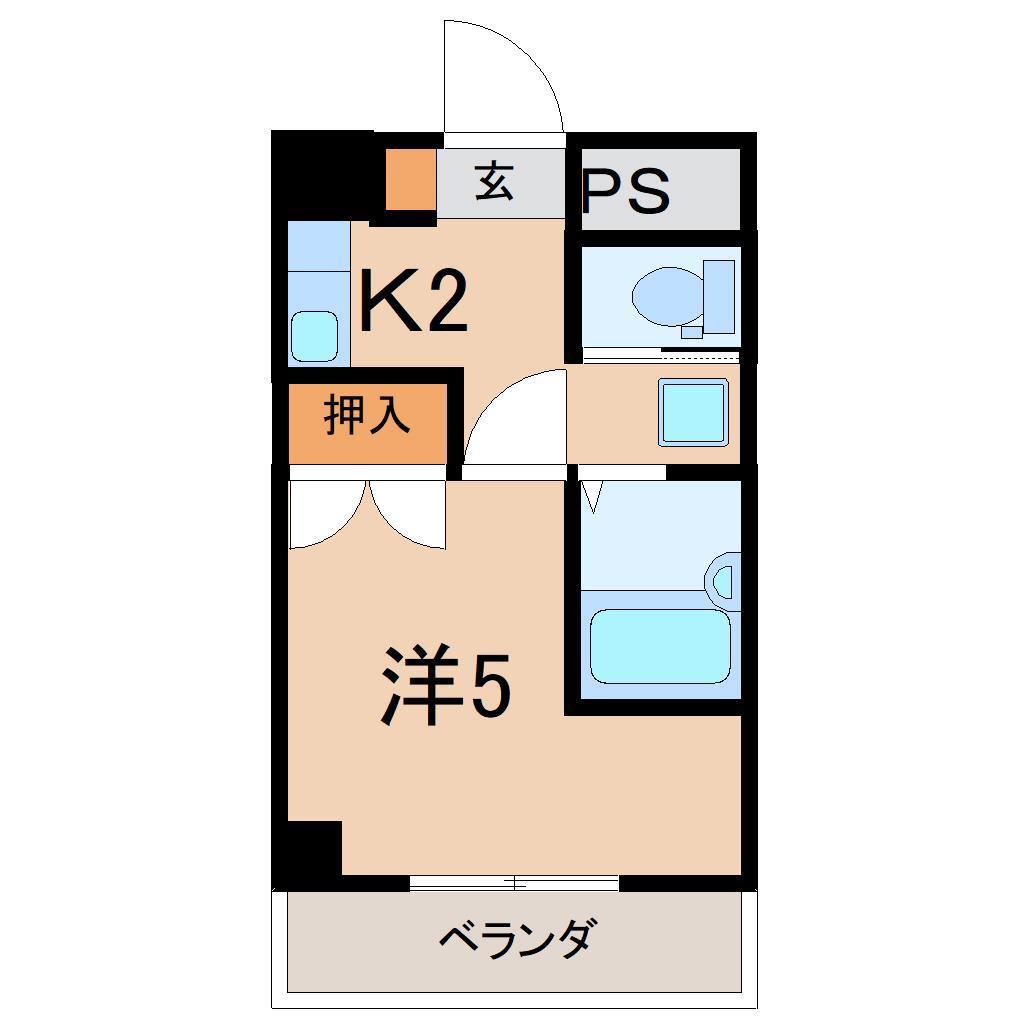メゾングラン南(1K/2階)の間取り写真