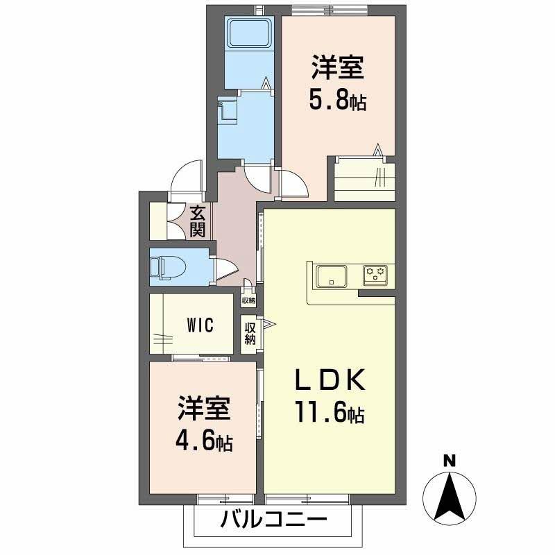 シティハイム大橋(2LDK/2階)の間取り写真