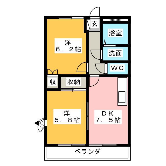 ミートファイン B(2DK/1階)の間取り写真